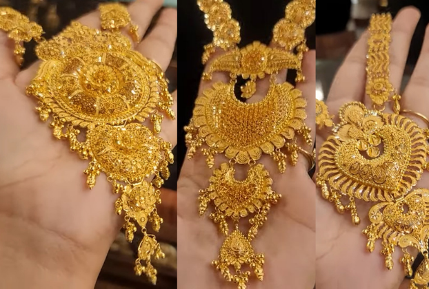 bridal long gold necklace designs