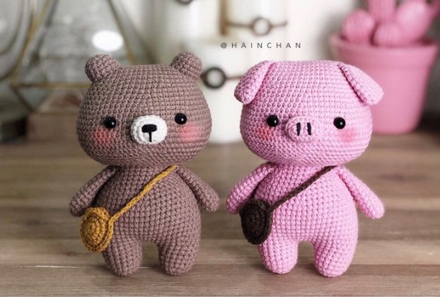 Digital Little Pig & Bear Crochet Pattern free