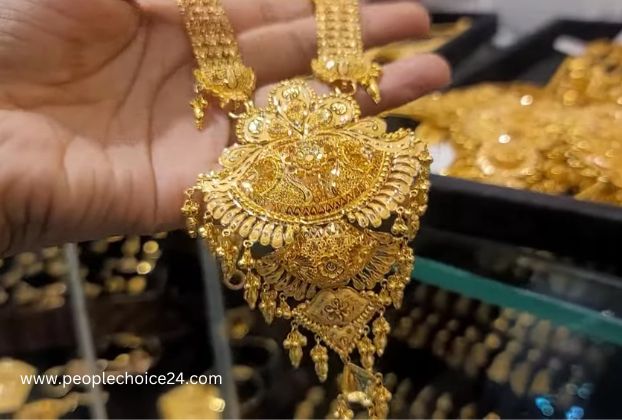 bridal long gold necklace