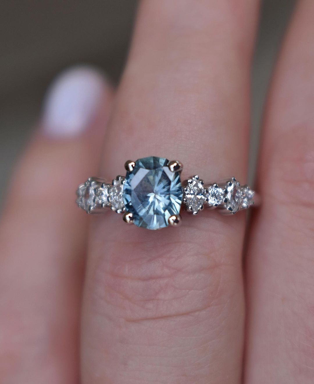 Aqua Blue Montana Sapphire and Diamond Engagement Ring 14K Gold