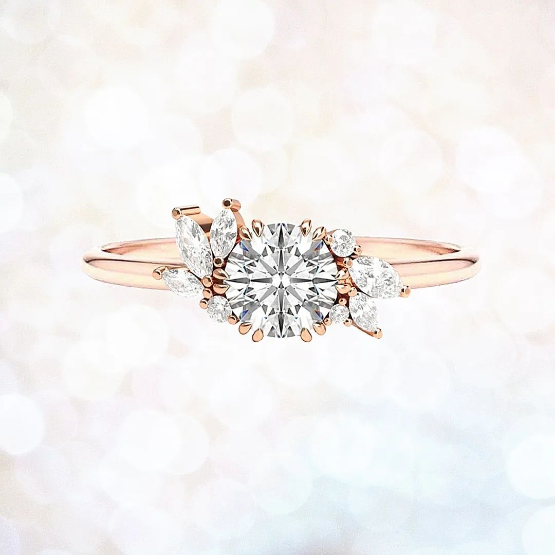 Floral Cluster Lab Created Round Diamond Engagement Ring in
