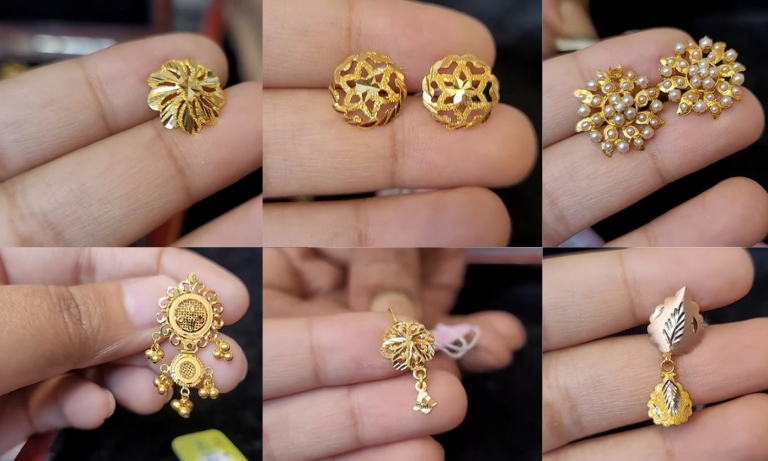 Gold stud earrings set