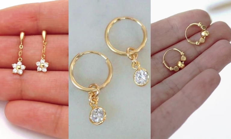 14k Gold 6 Prong CZ Solitaire Baby / Toddler / Kids Earrings Safety Sc-sgquangbinhtourist.com.vn