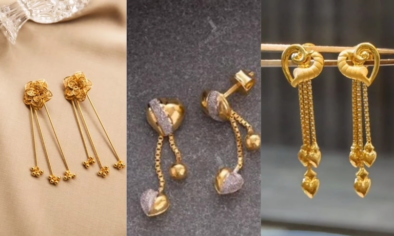 Long gold earrings designs for ladies