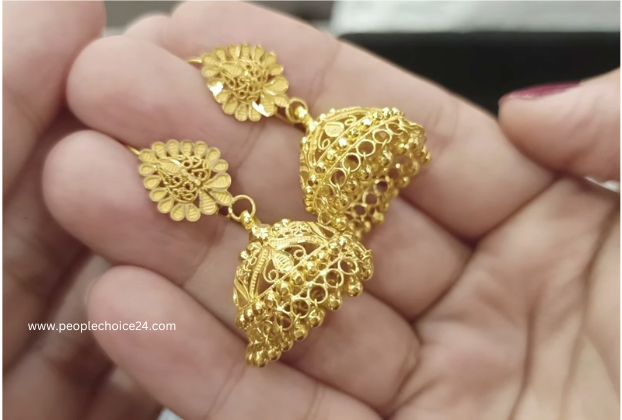 Elegant 21-Carat Gold Jhumka Designs